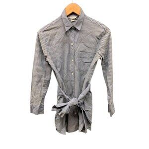 Club Monaco‎ Women’s XS Striped Cotton Shirt Blouse Waist Tie Belt Long Sleeve